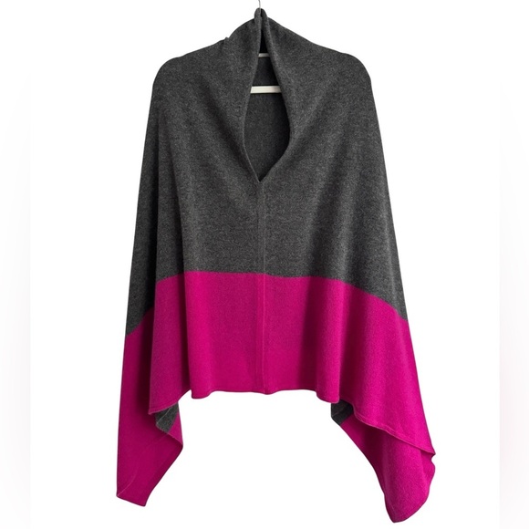 NWT Claudia Nichole 100% Cashmere Gray Fuchsia Colorblock Poncho Sweater O/S - Picture 5 of 8